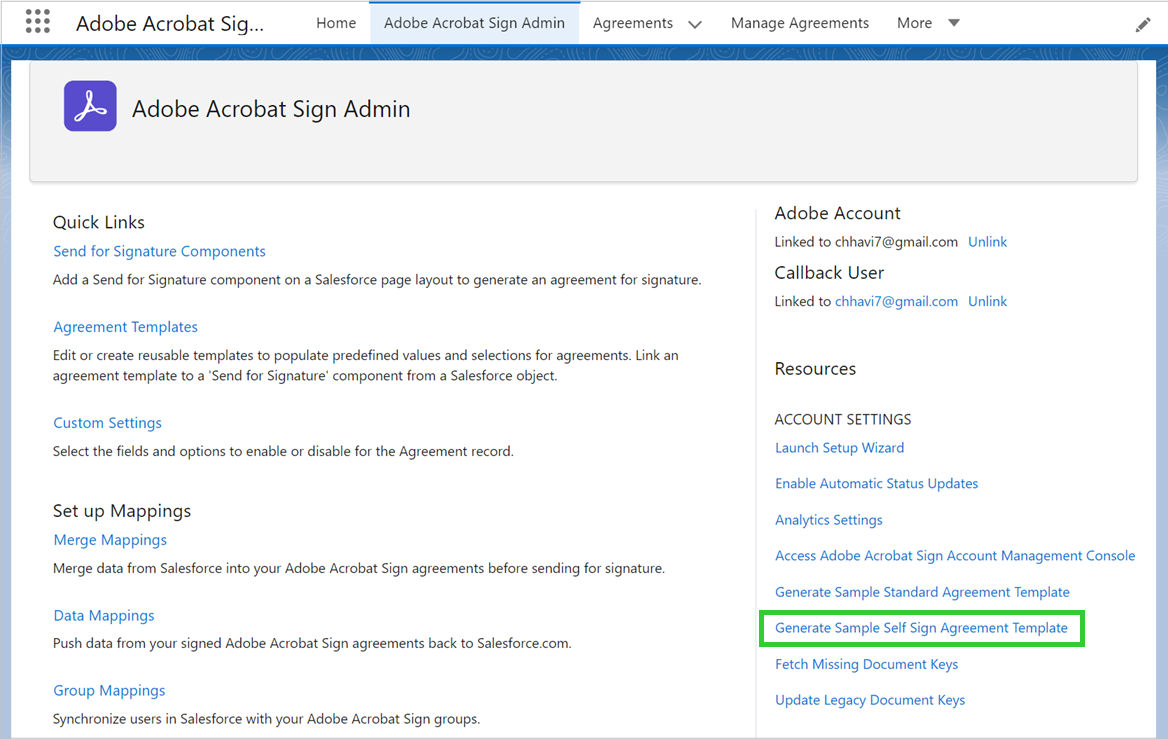 Generate self sign template in Acrobat Sign for Salesforce.