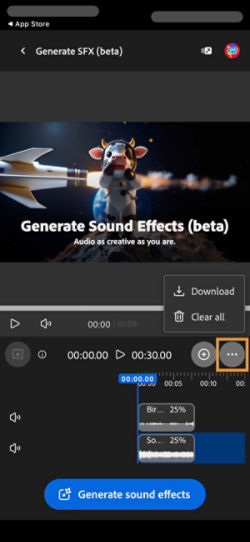 The Download option is highlighted so you can download the composed audio or video clip.