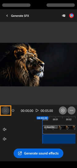 A video is uploaded and is added to the timeline. It has the Generate sound effects button available. The Upload option is highlighted.