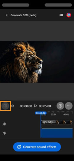 A video is uploaded and is added to the timeline. It has the Generate sound effects button available. The Upload option is highlighted.
