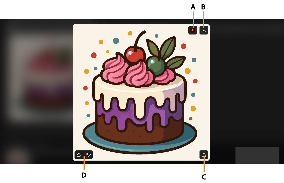 The generated vector image is selected and there are mutliple actions to choose from such as download, copy, rate, and open it in Illustrator.