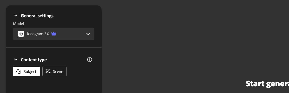 Under the Content type section, there are two options to choose from -  Subject and Scene. Currently, the Subject option is selected.