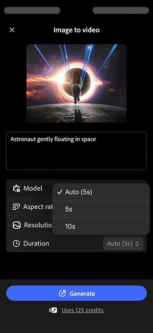 The Duration section for the Veo 3 model is open and there are two options to choose from – 5 seconds or 10 seconds.