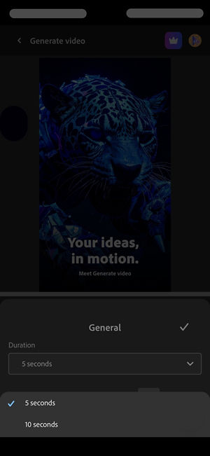The Duration section is open and there are two options to choose from – 5 seconds or 10 seconds.