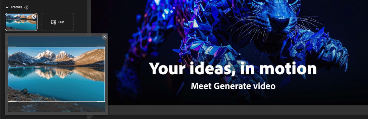 The Frame section has an image uploaded and the prompt bar has a prompt added to it.