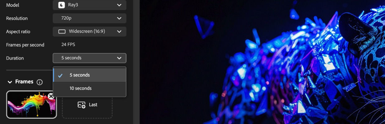 The Duration dropdown menu is open and there are two options to choose from – 5 seconds and 10 seconds.