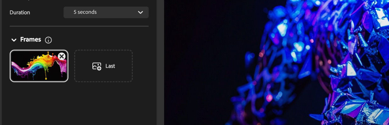 The Frame section has an image uploaded and the prompt bar has a prompt added to it.