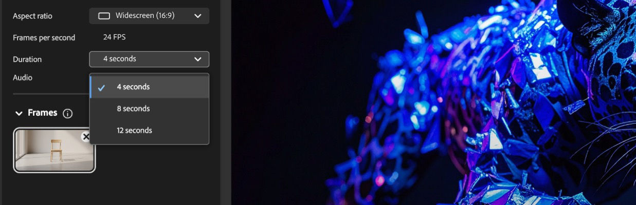 The Duration dropdown menu is open and there are two options to choose from – 5 seconds and 10 seconds.