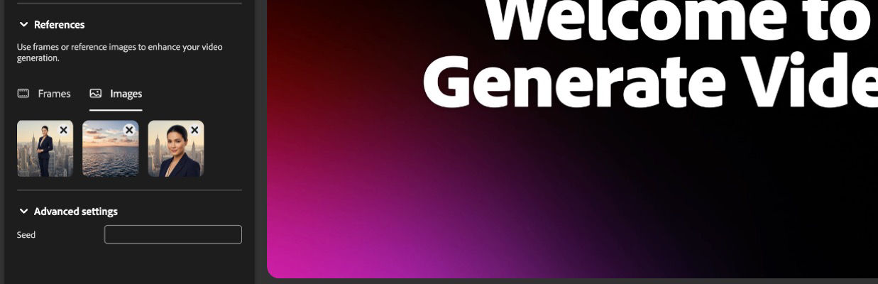 The References section is expanded, and under Images, there are images added for video generation.