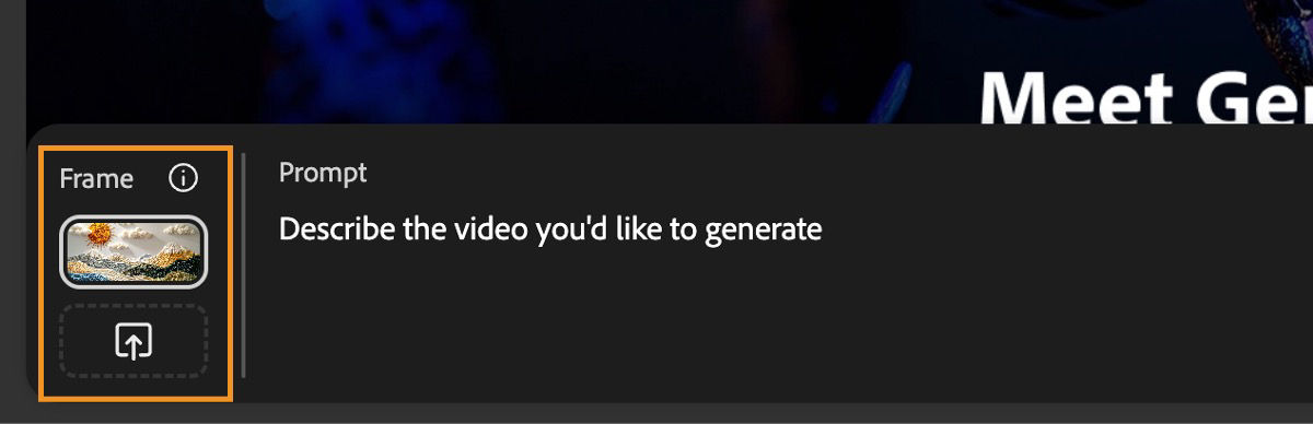 The Frame section has an image uploaded and the prompt bar has a prompt added to it.