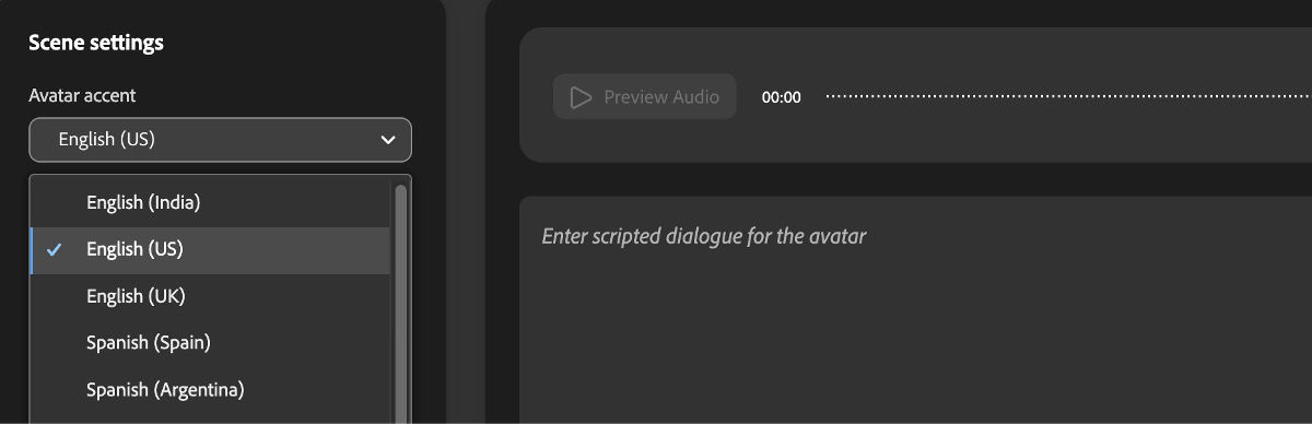 The Avatar accent dropdown menu is open and there are list of accent to choose from.