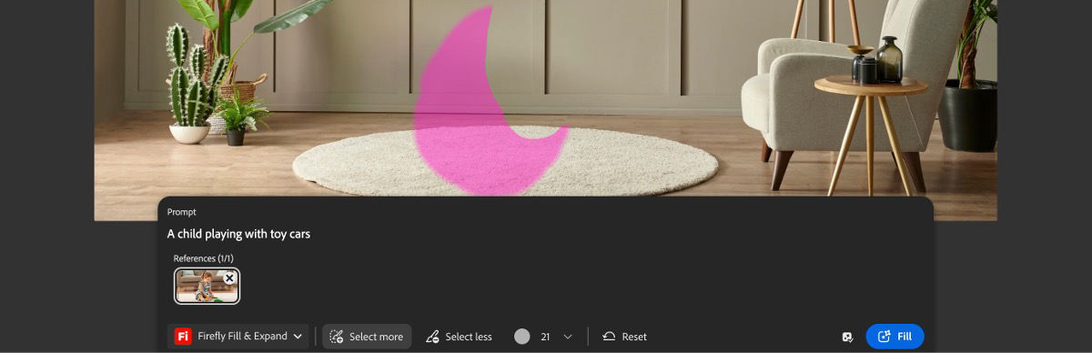 The prompt bar contains a description of what should fill the painted area.