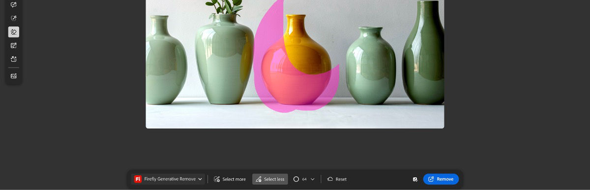 The Select Less option is selected, and a section is painted over to erase the highlighted area.