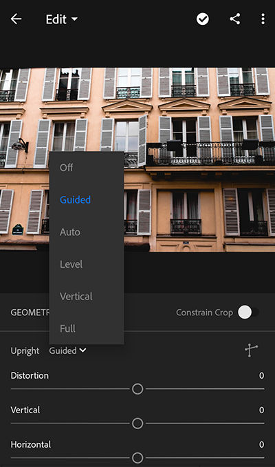 Mga patayong mode sa Lightroom para sa mobile (Android)