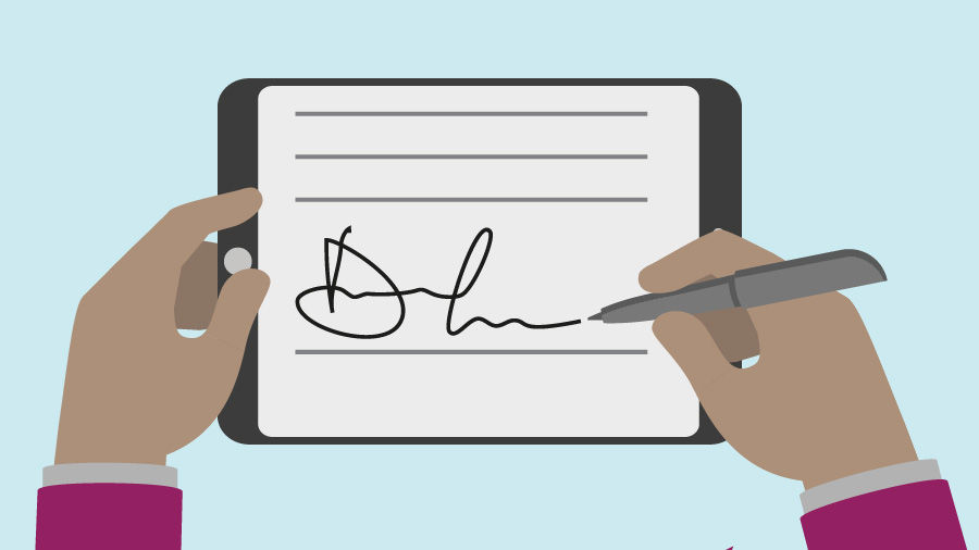 Digitally signing a document on a tablet device