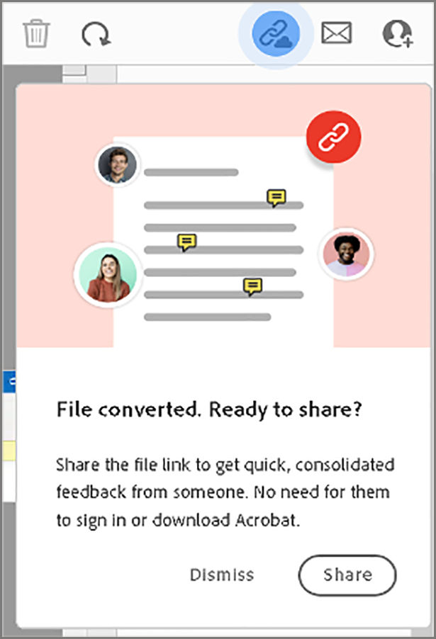 Share the file link prompt after you convert to PDF
