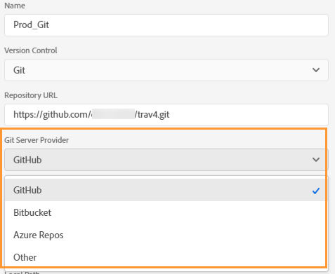 Select a Git server provider
