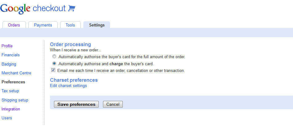 Set up Google Checkout payment gateway