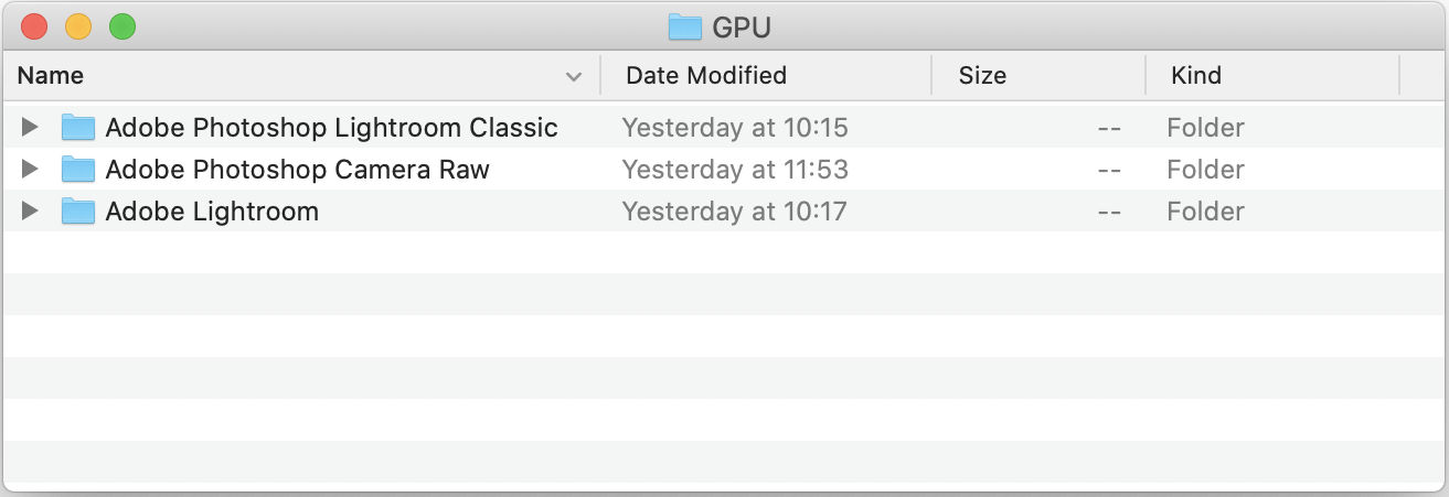 Each application you use with GPU acceleration has its own folder.