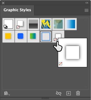 Right-click style thumbnail to view large pop-up thumbnail. Selected style is an effect-only style.
