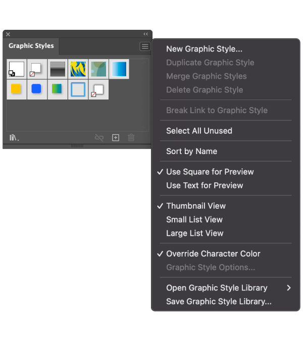 Graphic Styles panel menu options