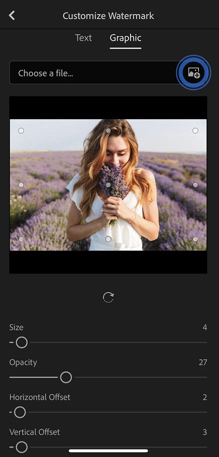 The graphical watermark settings in Lightroom for mobile (iOS)