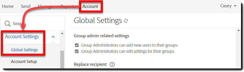 Navigate to the Group Admin Related Settings