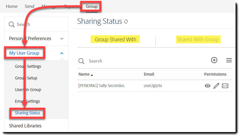 Navigate to Group Sharing status