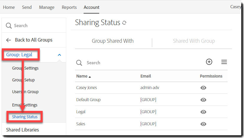 Gropup sharing - group sharing status