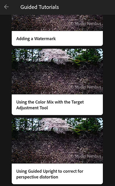 Guided tutorials for Lightroom CC mobile (Android)