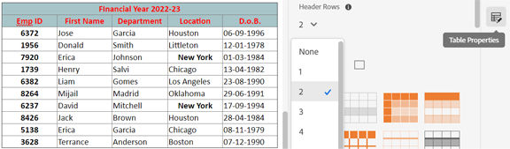 table header styling