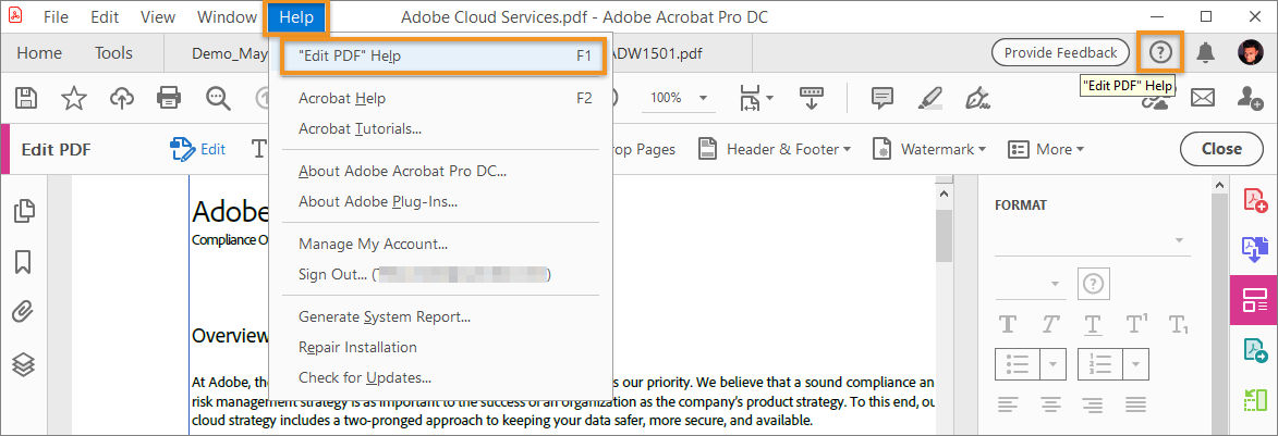 Click help to see the contextual help