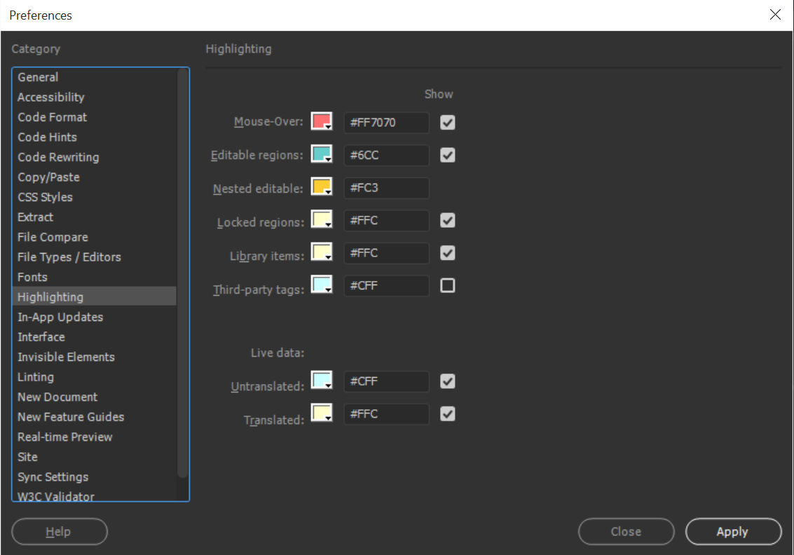 Change template highlight colors