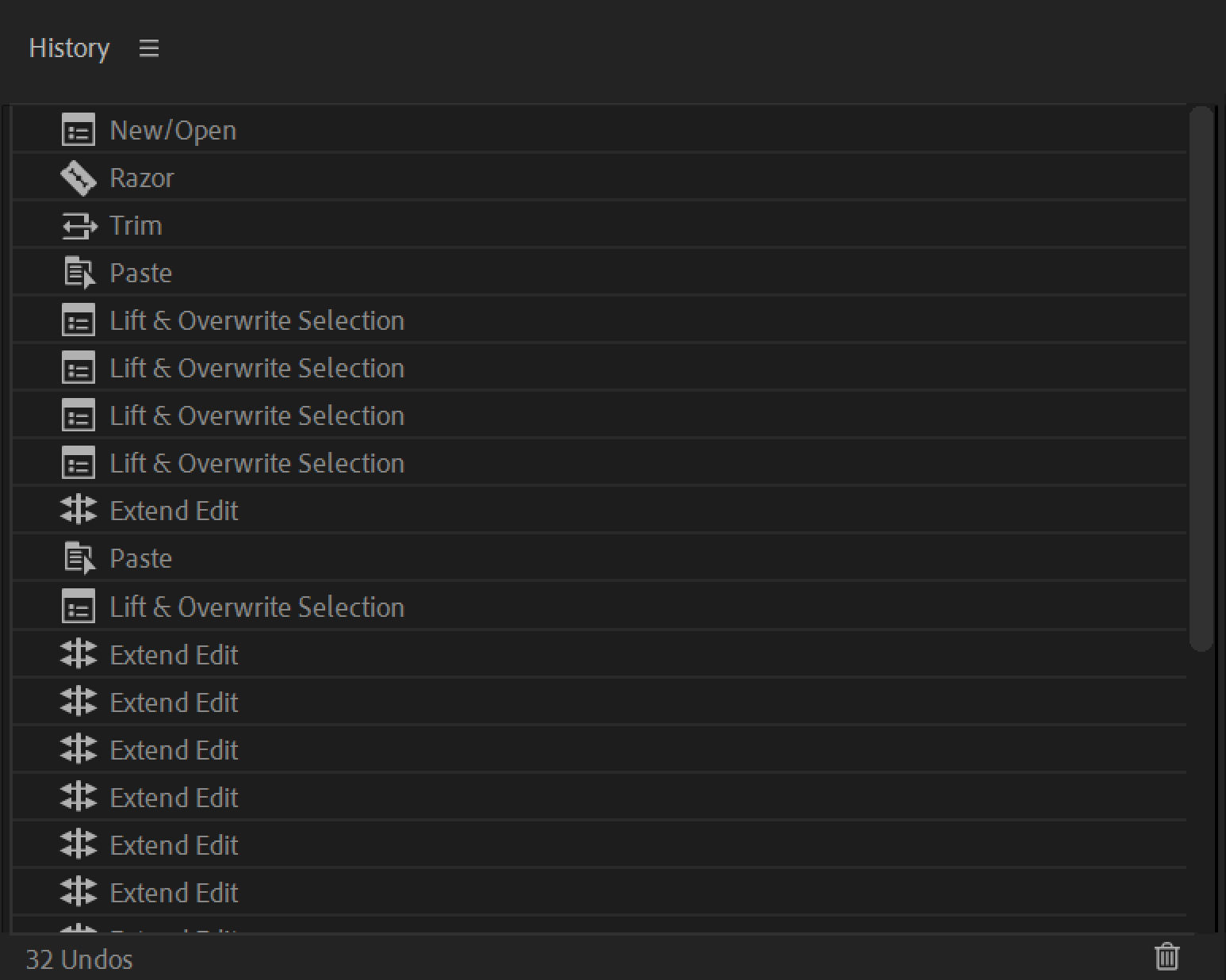 Contents of History panel