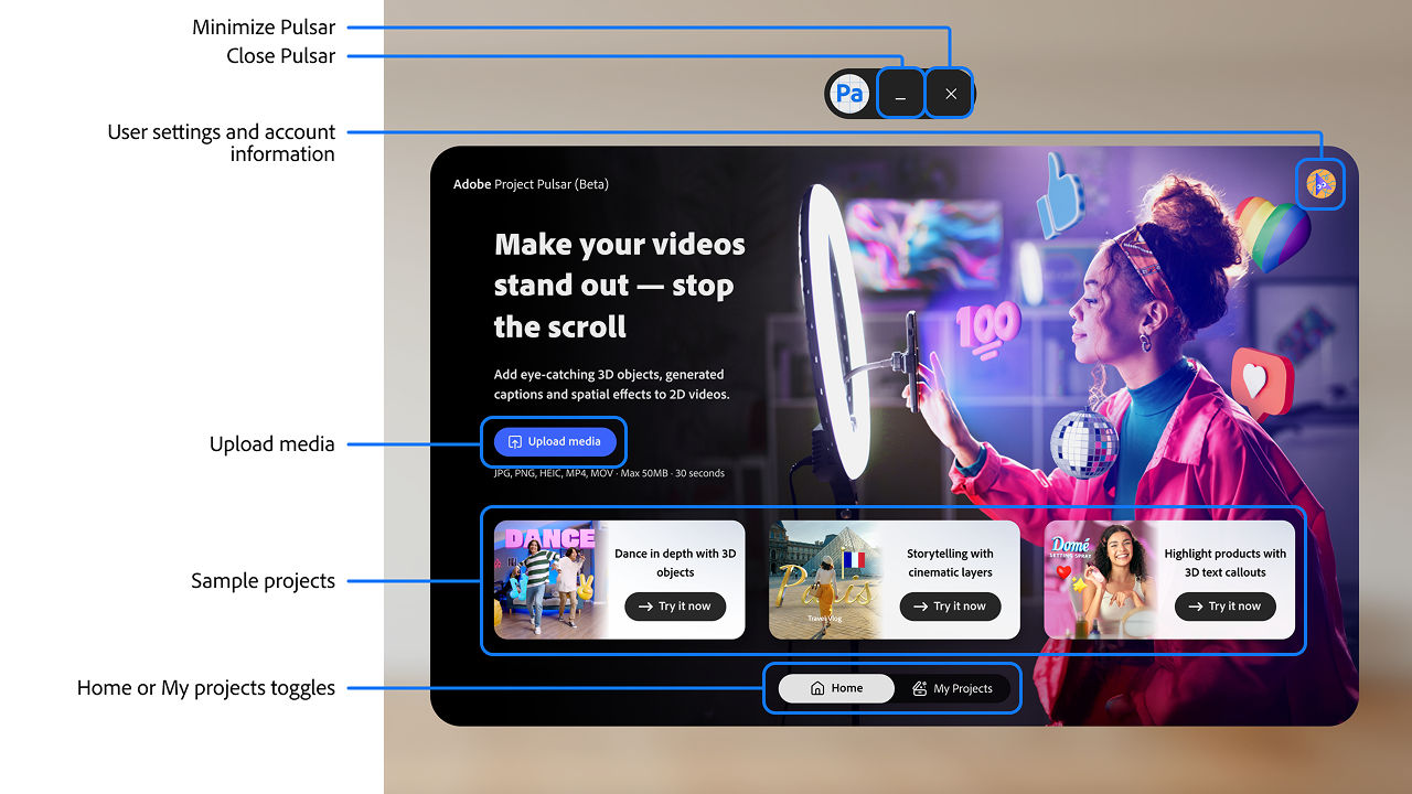 Labeled diagram of the home page. Click to expand.