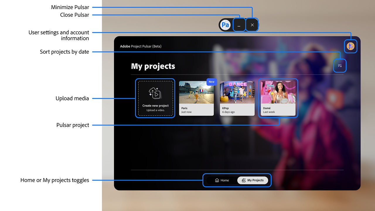 Labeled diagram of the My projects view. Click to expand.