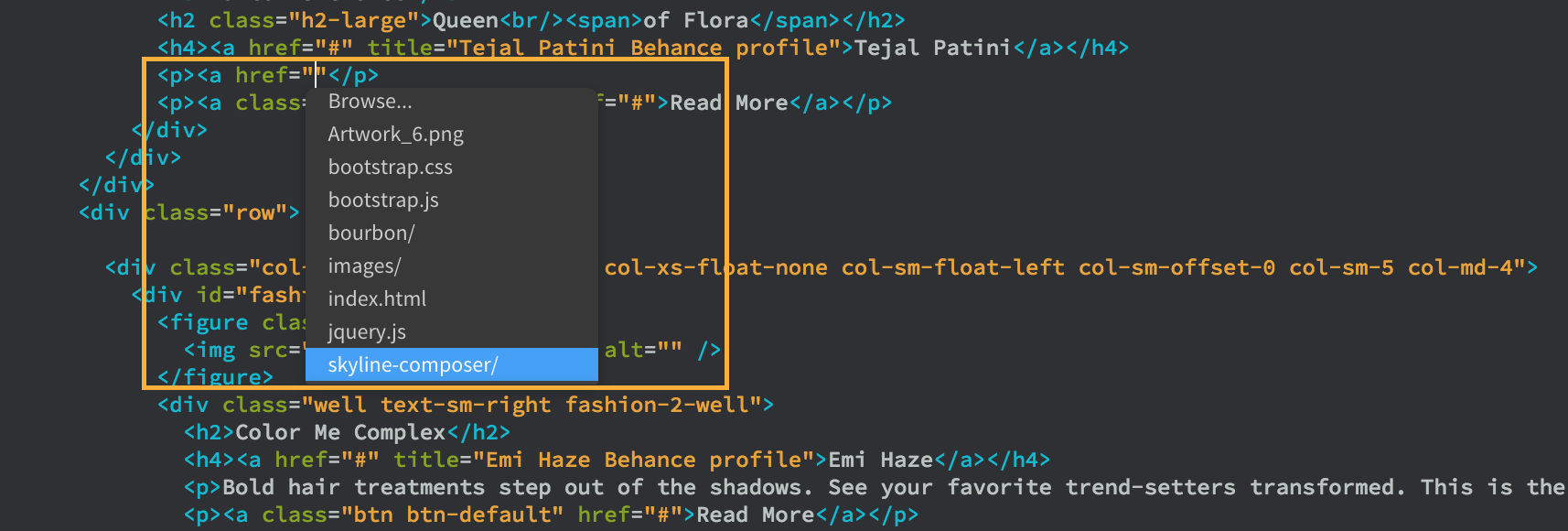 Dynamic code hints for href