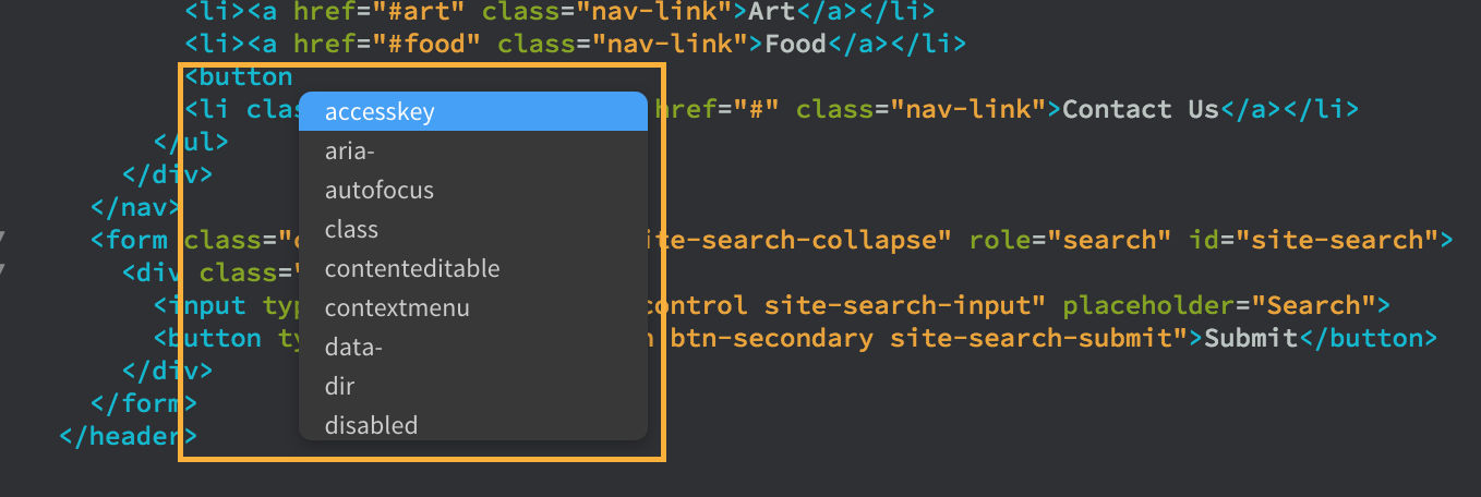 Attribute name code hints