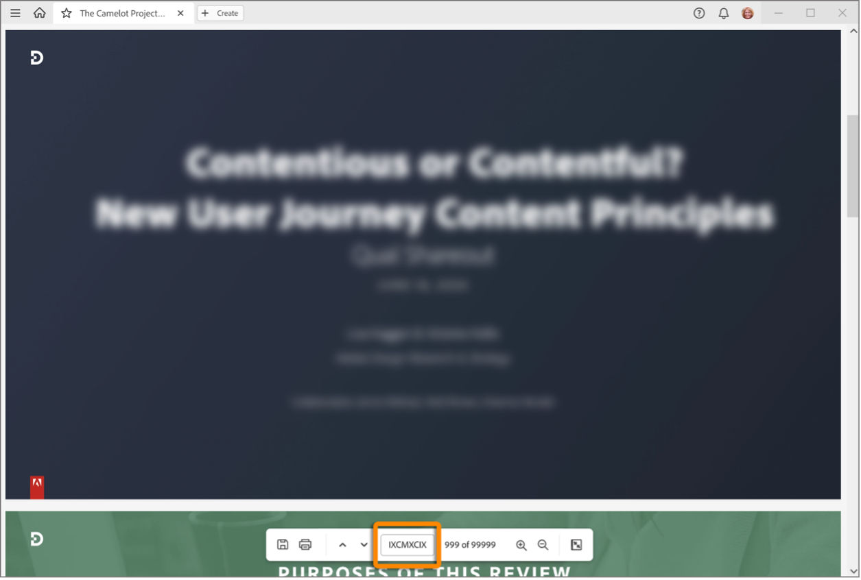 Page labels in heads up display