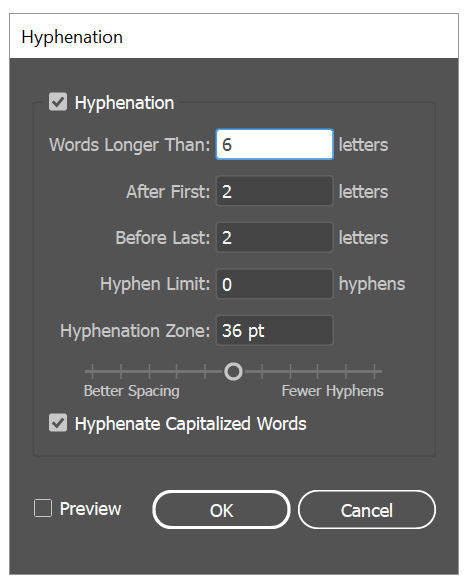 Hyphenation options