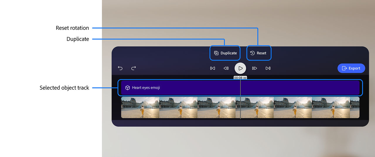 Labeled diagram of the timeline when a 3D object is selected in the scene. Click to expand.