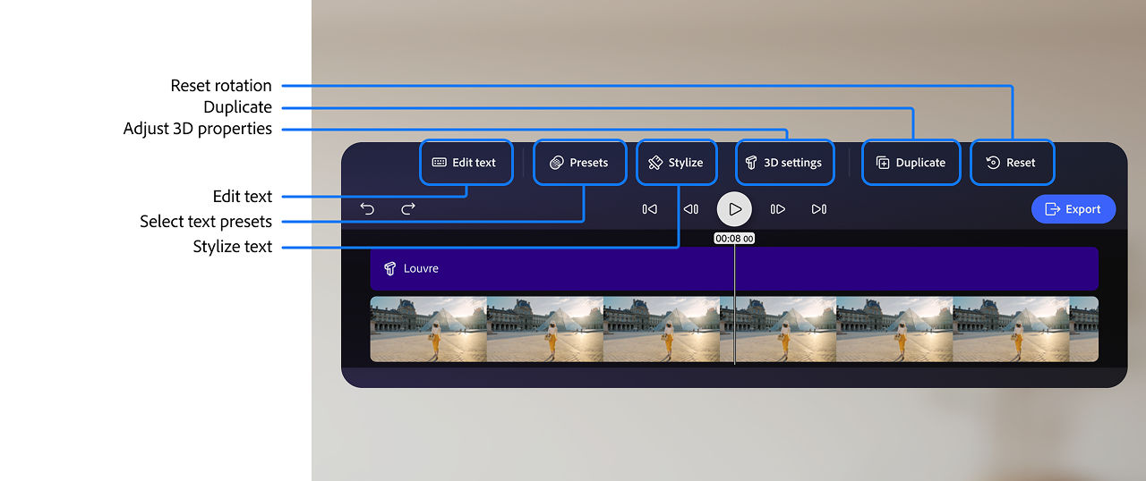 Labeled diagram of the timeline when a 3D object is selected in the scene. Click to expand.