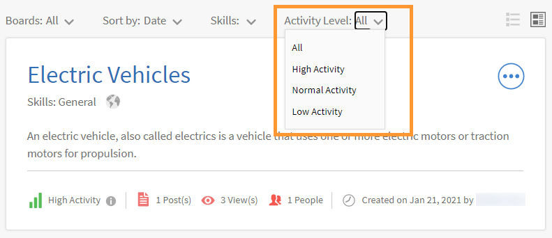 Activity filter