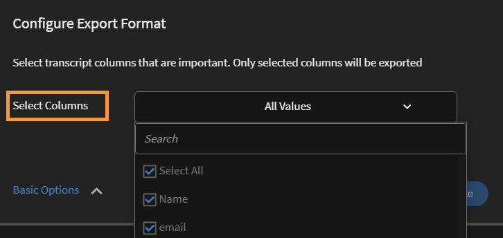 Select columns for Learner Transcripts