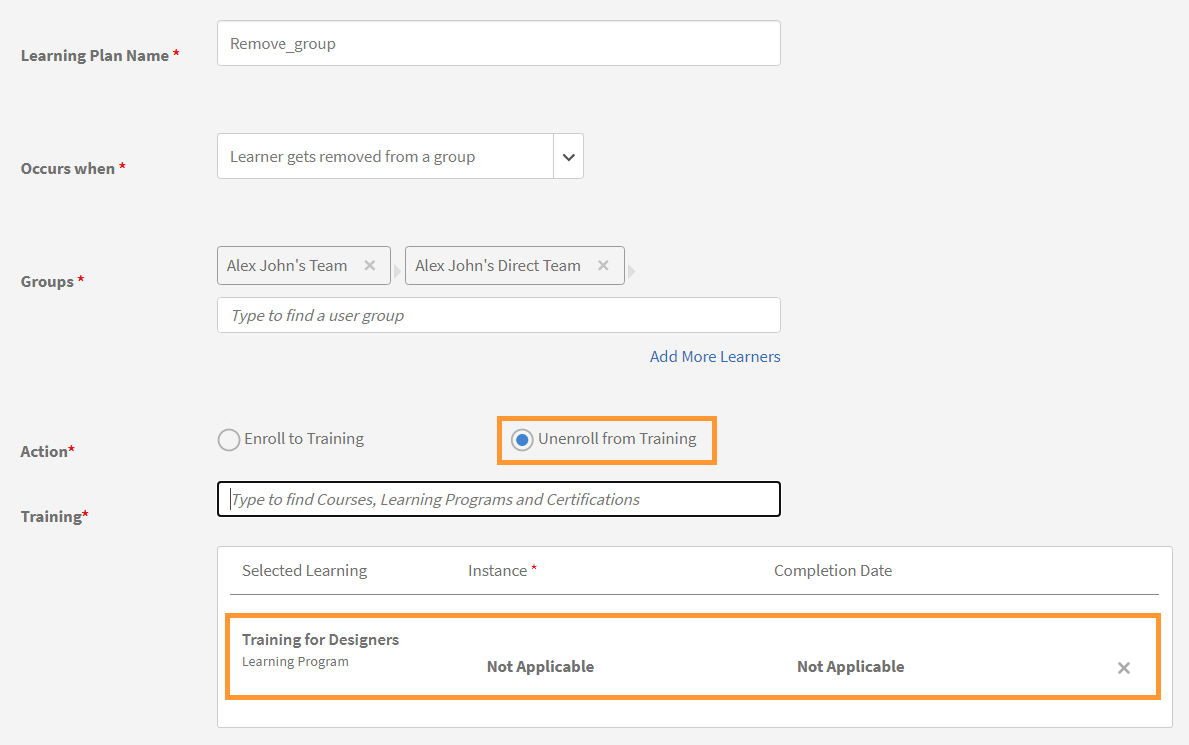 Learner gets removed from a group
