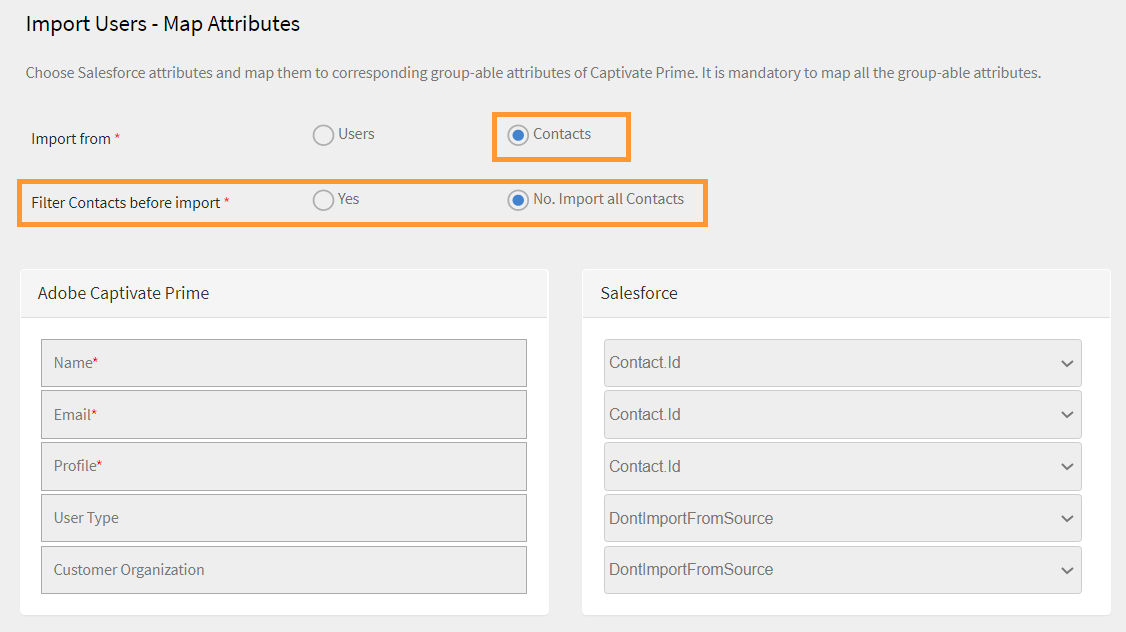 Map the contact attributes