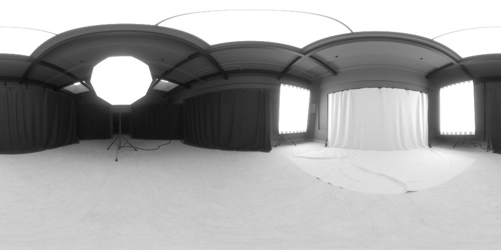 a 3D studio environment light  is created by rendering out a 3D scene of a studio into an equirectangular, 32-bit image