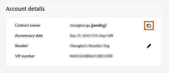 Account page in Admin Console with the contract revoke icon highlighted.