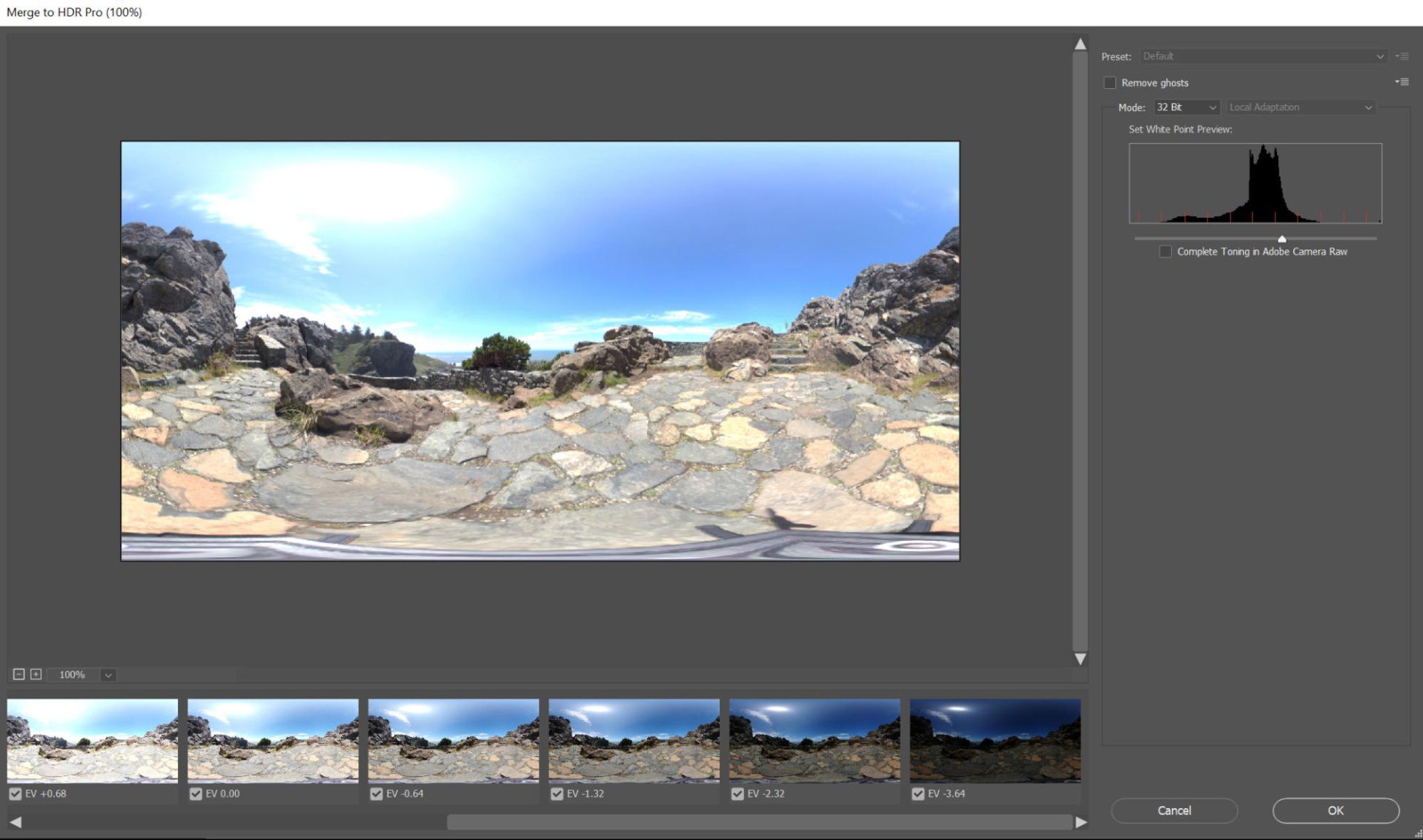 The photographic environment light is created using exposure bracketing and Merge to HDR Pro in Photoshop.