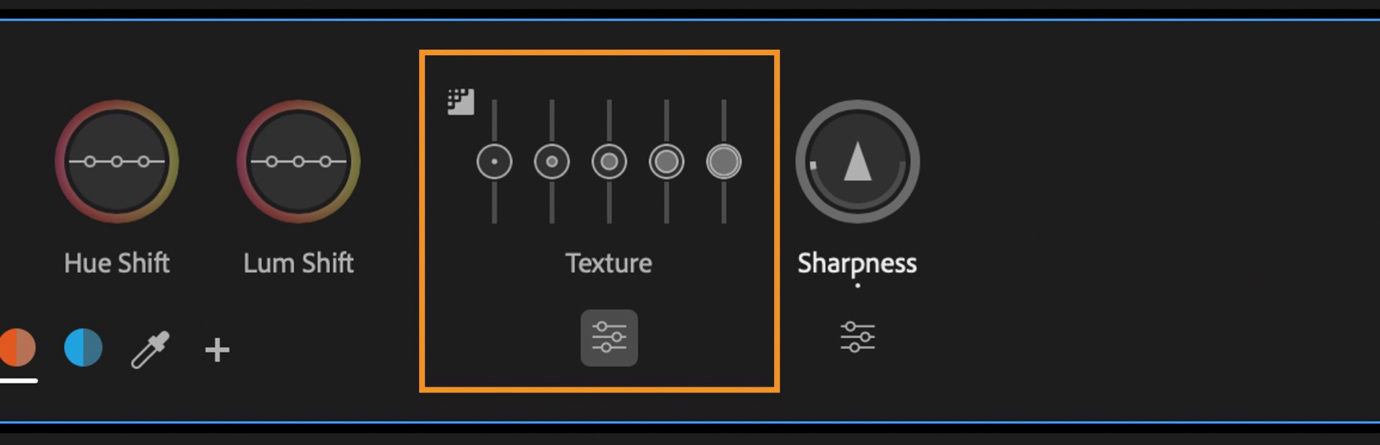 Texture control expanded to show multiple sliders for adjusting image detail.